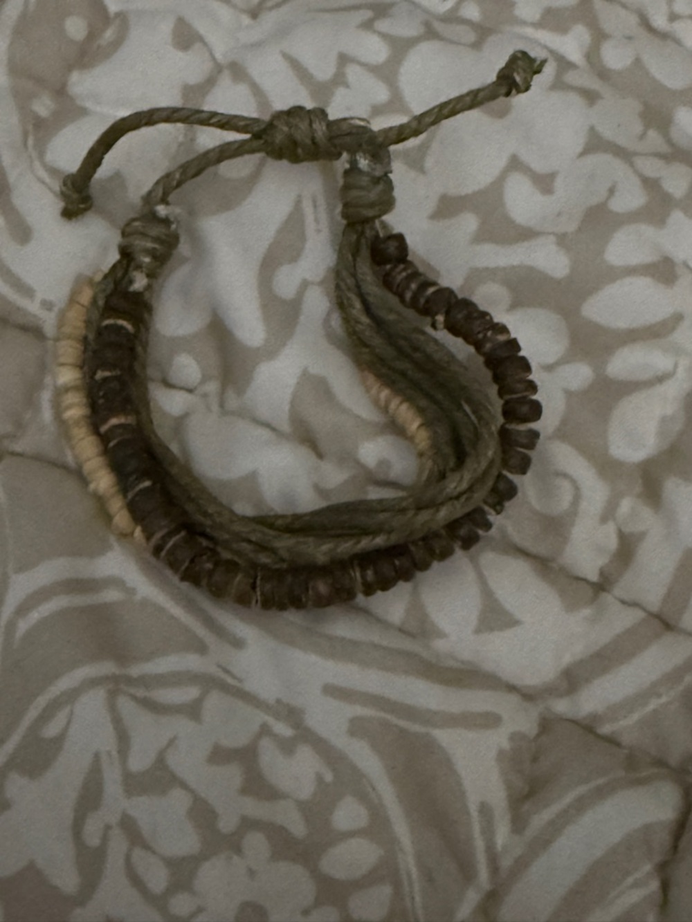 Boho Multi-Strand Hemp and Wood Bead Bracelet - Olive & Brown